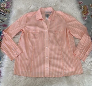Chico's Women's Classic Stripe Top Orange Button Up Size 3 XL Blouse NWT - Picture 1 of 6