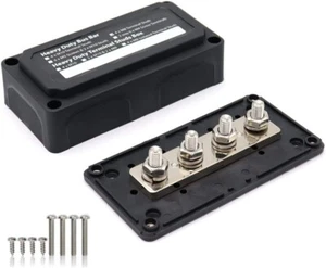 2 x Stromverteilerschiene / Busbar, 4 x M8, 48 V, 300 A, schwarz und rot - Bild 1 von 14