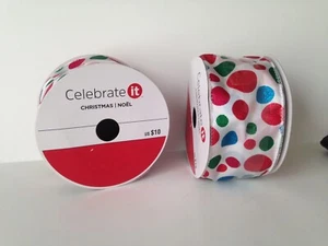 2X Celebrate IT Christmas Ribbon Sparkling Multicolor Polka pattern 2.5inx25 ftt - Picture 1 of 12