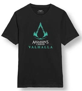 OFFICIAL ASSASSIN'S CREED VALHALLA VIKINGS BLUE LOGO PRINT BLACK T-SHIRT - Picture 1 of 1