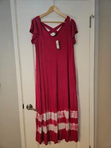 NEW! Lane Bryant Women's Short Sleeve Maxi Dress Size 10/12 Pink White w/ tags - Picture 1 of 5