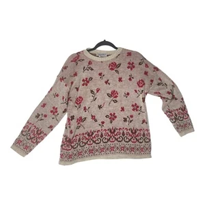 Vintage Sasson Women’s Sweater Large Roses Floral Made In USA 80s - Picture 1 of 12