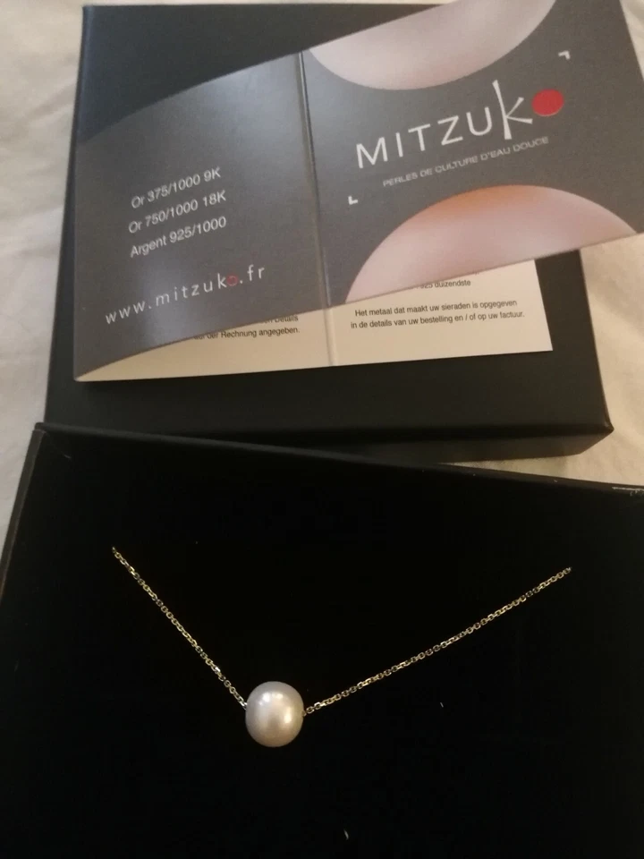 Perle culture eau douce pendentif Pendant chaine or jaune Chain neck lace NEW   - Photo 1/4