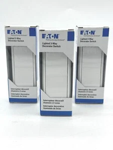 Eaton 15A 120/277V 3-Way Decorator Rocker Switch, White, 7513W-C-BX-L, 3 Pack - Picture 1 of 3