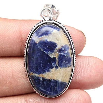 Colgante de piedras preciosas de sodalita hecho a mano regalo para su joyería de plata 2" Foto 1 de 4