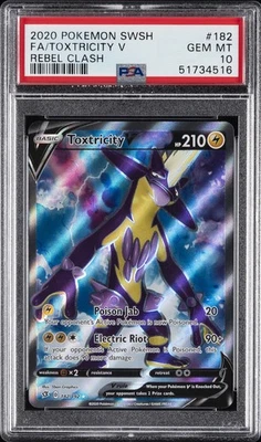 2020 POKEMON SWORD & SHIELD REBEL CLASH #182 FULL ART/TOXTRICITY V PSA 10 - Image 1 of 2
