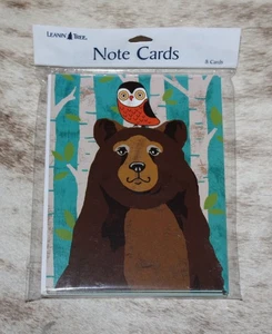 LEANIN TREE "Bear & Owl in the Forest"~Pack of 8 Notecards #35783~Color Inside - Picture 1 of 2