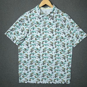 Scales Polo Shirt Men’s Larg All Over Print Golf Logo Performance Marlin Fishing - Picture 1 of 10