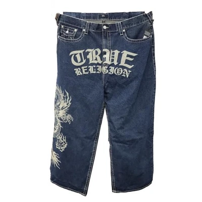 Pantalones de mezclilla True Religion Mikey Big T con solapa Dragon holgados AF lavado oscuro talla 44 Foto 1 de 4