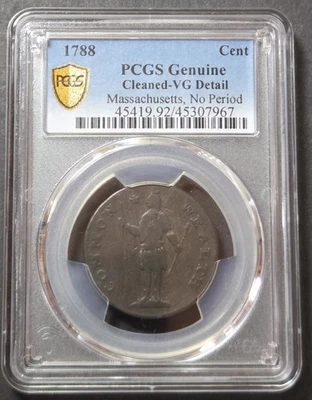 Massachusetts 1788 CENT, PCGS VG detail - Image 1 of 4