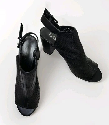 Zapatos para mujer Reba "Hasley" 8,5 M cuero negro punta abierta tacón bloque honda trasera Foto 1 de 4