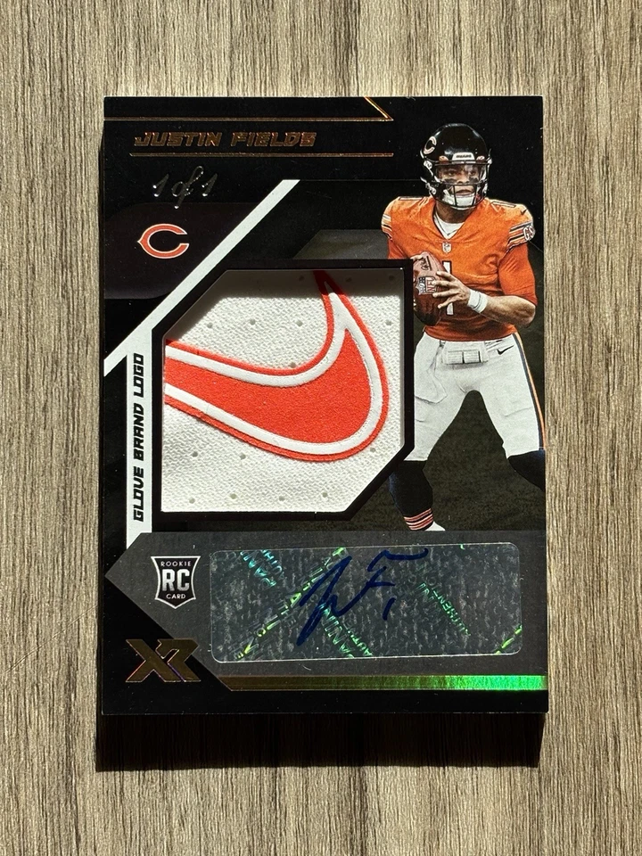 2021 Panini XR Justin Fields Rookie Nike Swoosh Logo Patch Autograph Card 1/1 - Image 1 of 4