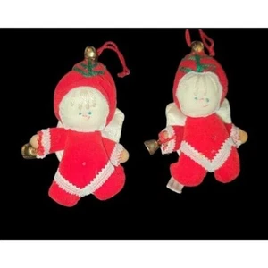 Pair(2) Of Vintage 1970's Kurt Adler Plush Christmas Ornaments Doll Bell Kitsch - Picture 1 of 8
