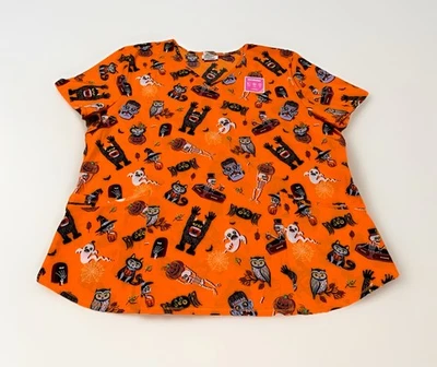 NEW Scrubstar "Frightful Friends" Women's Halloween V-Neck Scrub Top (2XL) - Image 1 of 4