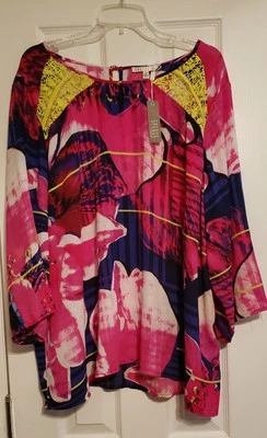 Túnica mujer Spense rosa, azul y amarillo manga 3/4 - 2X - nueva con etiquetas Foto 1 de 4