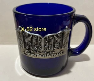 Elvis Presley merch Graceland Drink Cup Mug clear cobalt blue with medal emblem - Picture 1 of 6