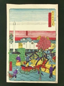 Stampa xilografia giapponese HIROSHIGE III Tokyo Nihonbashi Ukiyoe c1875... - Foto 1 di 7