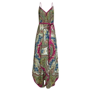 Etro Asymmetric Grosgrain-Trimmed Printed Maxi Dress In Silk Women Mult One Size - Picture 1 of 9