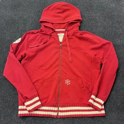 Moletom com capuz feminino Y2K Old Navy XL vermelho zíper completo listra floco de neve Varsity inverno - Imagem 1 de 4