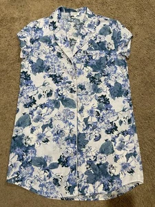 Haven Well Within Organic Cotton Blue Floral Poplin Sleep Shirt Women’s Size M - Picture 1 of 8