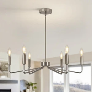 6-Light Brushed Nickel Chandeliers for Dining Room,Farmhouse Light Fixtures f... - Picture 1 of 8
