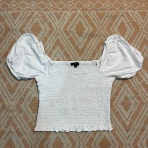 J.Crew Smocked Broken-In Jersey  White Cropped Top Puff Sleeve Medium - Bild 1 von 5