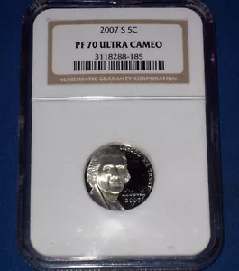 2007-S JEFFERSON GEM PROOF NICKEL-NGC GRADED PF-70 ULTRA CAMEO/FREE SHIPPING!!! - Picture 1 of 2