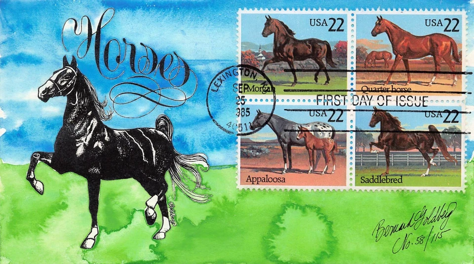 Scott 2158a 22 Cents Horse Bernard Goldberg Hand Painted Stamp Cover Appaloosa - Image 1 of 2