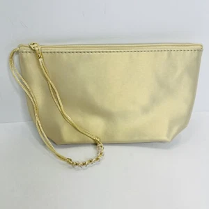 Estee Lauder Travel Case Makeup Bag Pouch Beaded Handle Beige 9x5 - Picture 1 of 4