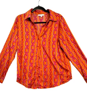 MAISON D'AMELIE PARIS Women M Satin Orange Blouse Button Up Long Sleeve - Picture 1 of 16