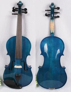 5string Electric Violin 4/4 Maple Spruce Handmade Free Case Bow Blue Color - Picture 1 of 5