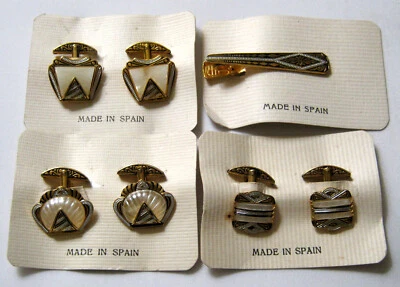 Nuevo de Lote Antiguo Años 50 España Estilo DAMASCENO con PERLA SINTÉTICA Pares Gemelos Hombre Foto 1 de 4