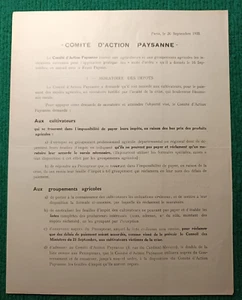 DOCUMENT - COMITÉ D'ACTION PAYSANNE - GROUPEMENTS AGRICOLES - IMPOTS 1935 - Imagen 1 de 2