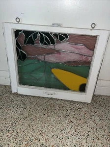 Vintage Stained Glass Window Home Decorative Rectangle Salvage Modern Abstract - Picture 1 of 5