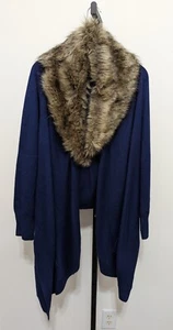 BCBG Maxazria Women's Orient Blue Faux Fur Collar Sweater Cardigan Cashmere M/L - Picture 1 of 12