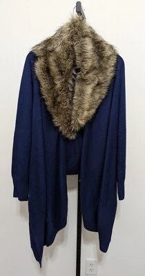 Cárdigan suéter de cachemir BCBG Maxazria azul oriental cuello piel sintética para mujer M/L Foto 1 de 4