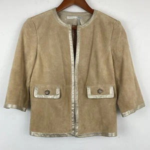 Classiques Entier size Petite Medium Women’s Tan Suede Gold Trim Leather Jacket  - Picture 1 of 13