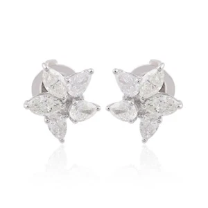 1.35 Ct Lab Grown CVD Diamond Stud 18k White Solid Gold Cluster Earrings Gift - Picture 1 of 7