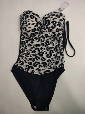 Raisins Women's Bandeau Tummy-Control One-Piece Halter Swimsuit, Black Size M - Image 1 of 4