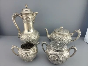 American Silver Plate Co Tee Kaffee Set Floral Victorian Simpson Hall Miller - Bild 1 von 12