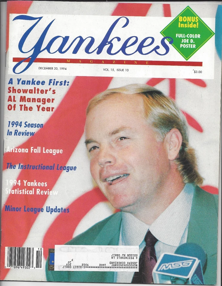 Póster de Joe DiMaggio de la revista New York Yankees 1994 portada de Buck Showalter Foto 1 de 1