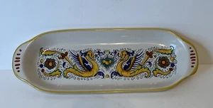 Deruta Italy Ceramic Serving Tray Raffaellesco Dragon 12 3/4” Long x 4 1/2” Wide - Picture 1 of 3