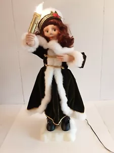 Vintage Weihnachten animiertes beleuchtetes kleines Mädchen in grünem Samt 24" groß - Bild 1 von 11