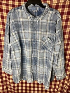 Joan Rivers Button-Front Plaid Denim Shirt Size 3XL Light Blue - Bild 1 von 8
