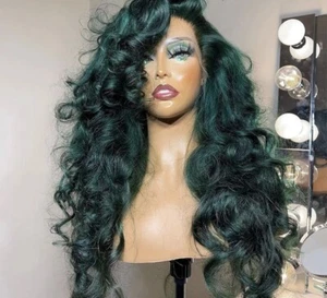 BEST SELLER WIG! Hightlight Green HD Transparent Lace. Brazilian Human Hair Wigs - Picture 1 of 6