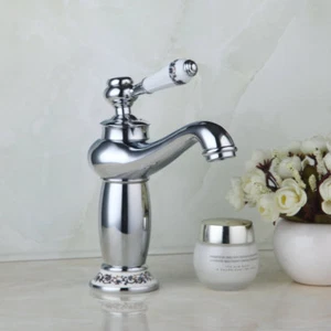 Bathroom Vessel Sink Faucet Chrome Mixer Ceramic Handle Single Hole Brass Taps - Picture 1 of 11