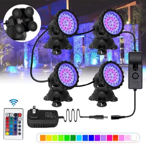36 LED Submersible RGB Pond Spot Lights Underwater Pool Fountain IP68+IR Remote - Picture 1 of 12