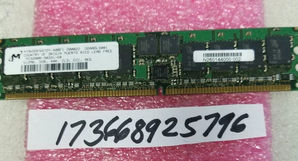 512MB DDR DDR1 PC3200R 400MHZ 184PIN RDIMM 64X8 184PIN ECC REG SINGLE RANK  - Image 1 of 1