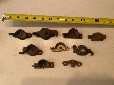 Lot 8 Vintage Window Locks Latches Brass Copper Cast Iron Salvage Hardware Catch Cover