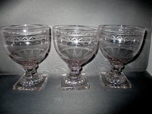 THREE Georgian Etched Glass Rummer c1800 Lemon Squeezer Foot Scottish MacKenzie - Picture 1 of 10